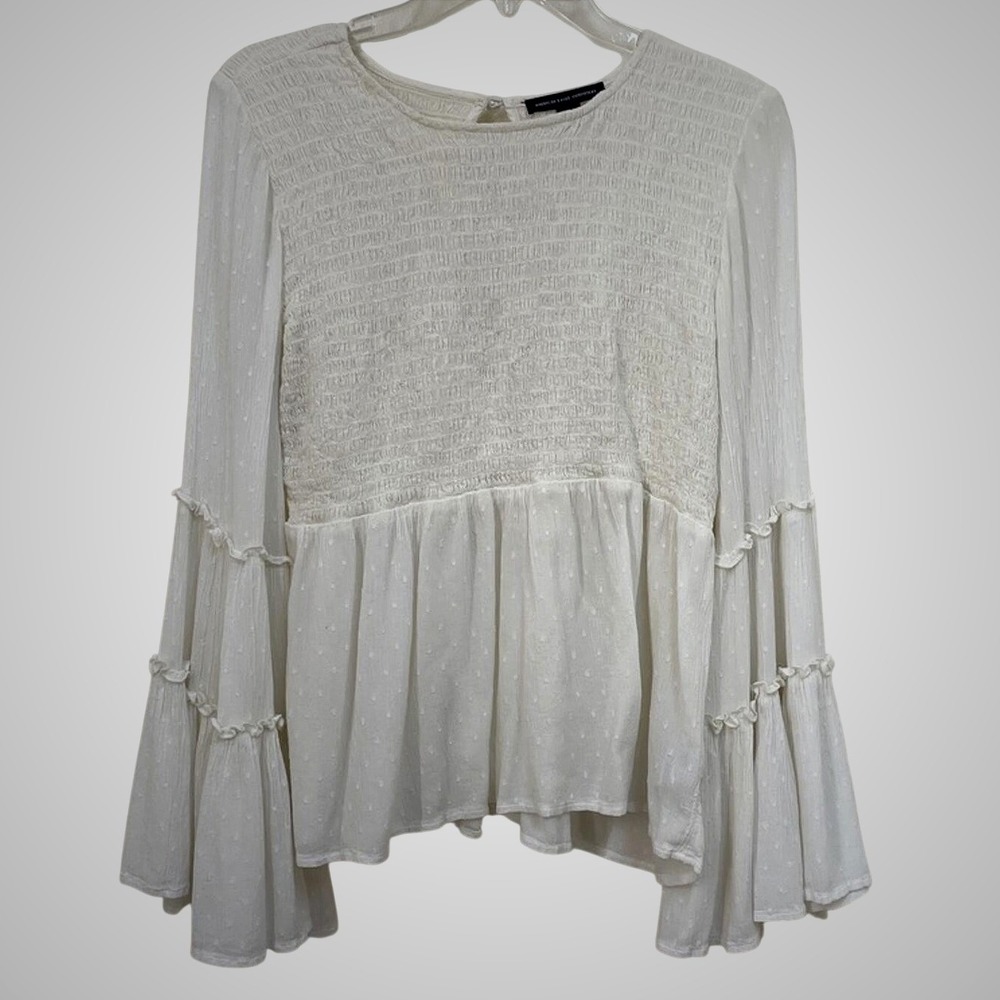 Womens American Eagle Ruched Blouse‎ Size M Bell Sleeves Boho Summer Fairy